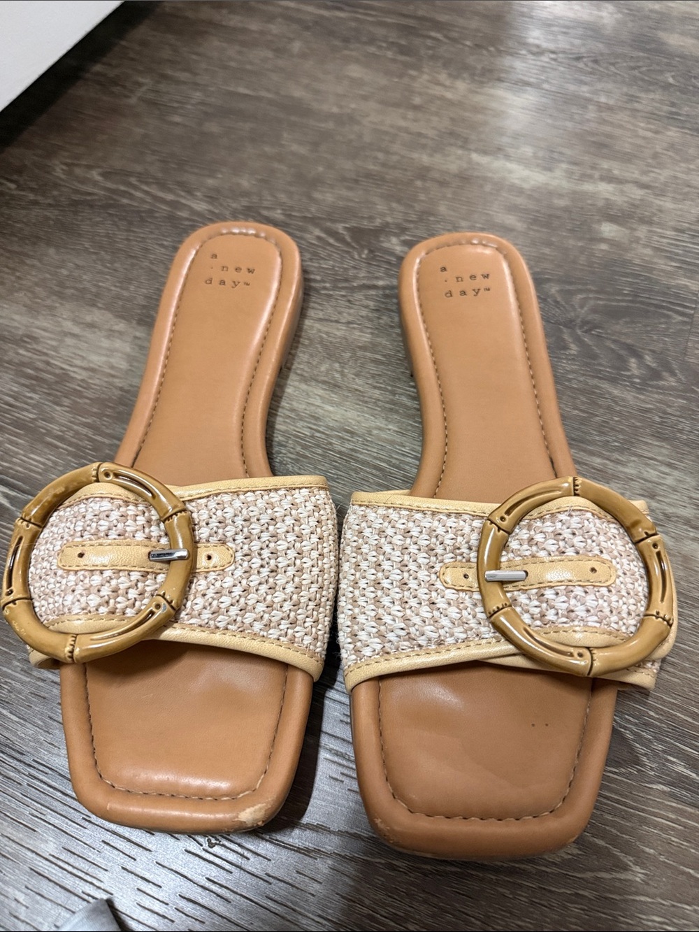 a new day Tan Woven Slide Sandals with Buckle Accent